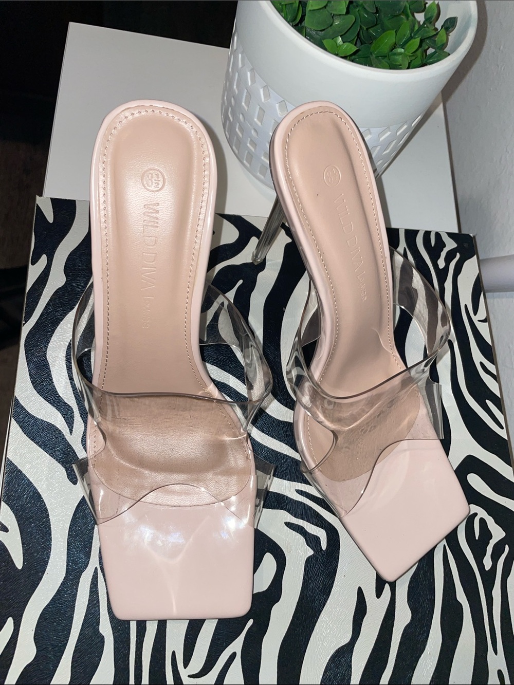 Public Desire Blush Nude Clear-Strap Mule Heels - Picture 5 of 8